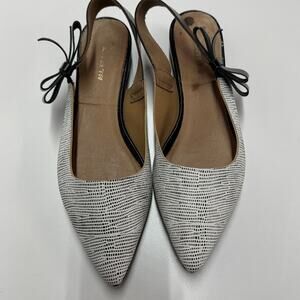 All Black Flats Womens 37.5 6.5 Black White Slingback Bow Tie Pointed Toe